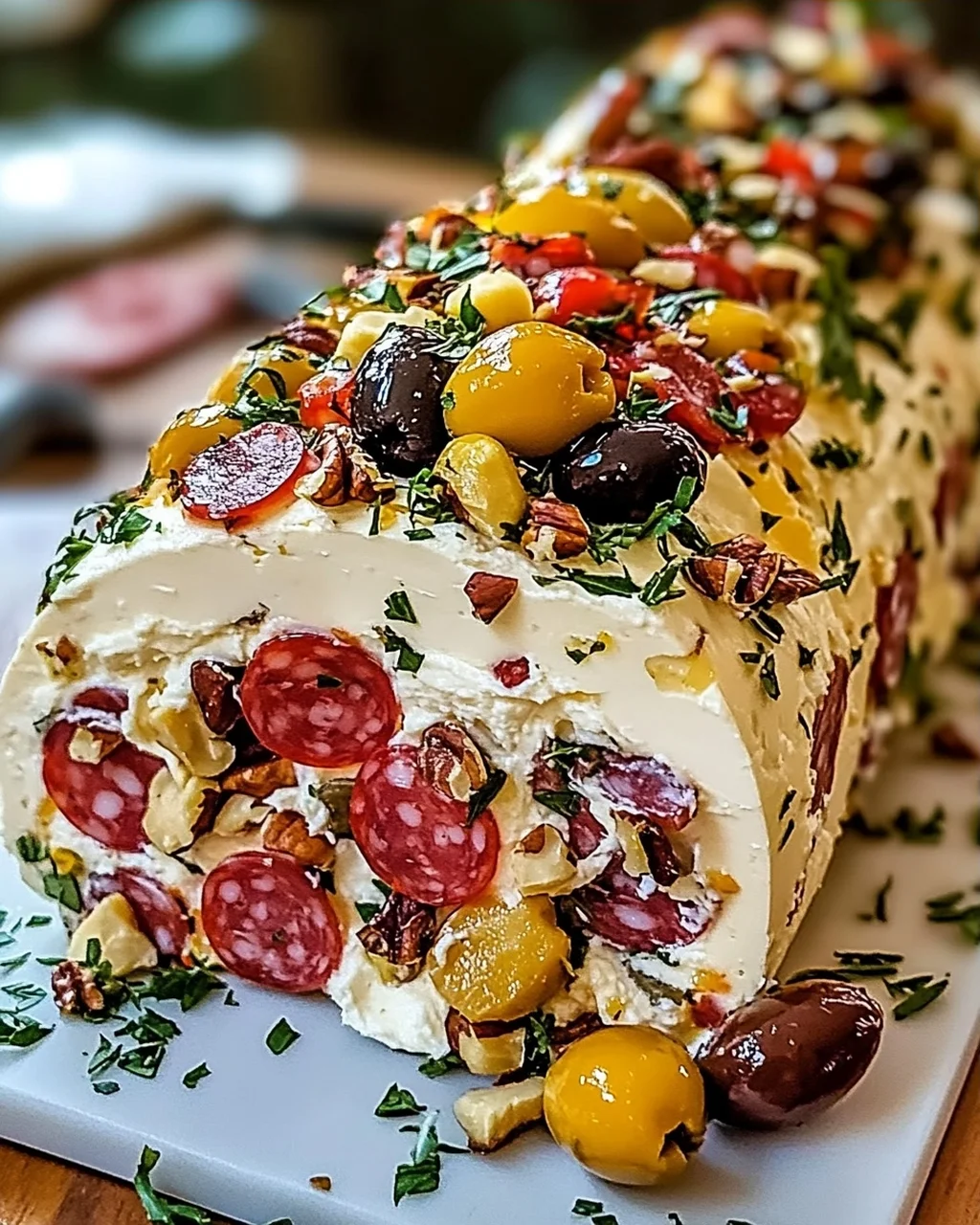 Antipasto Frischkäse Log für festliche Anlässe