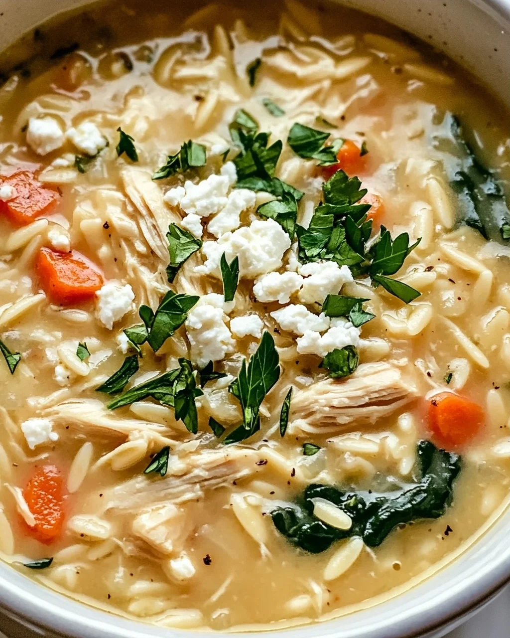 Creamy Chicken Feta Soup with Orzo in Slow Cooker