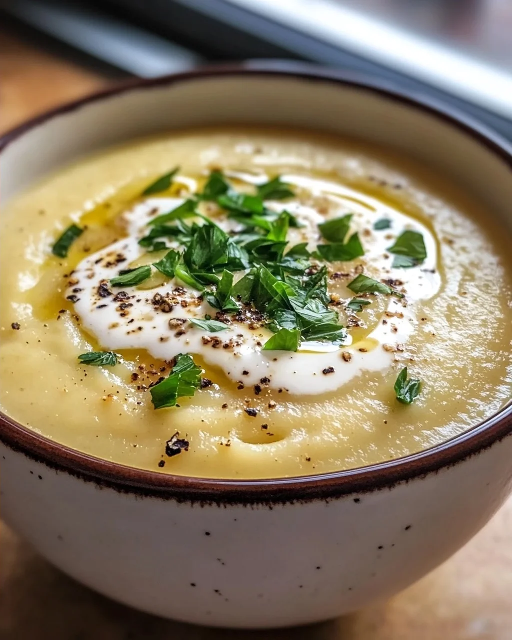 Cremige Kartoffelsuppe mit geröstetem Knoblauch Rezept