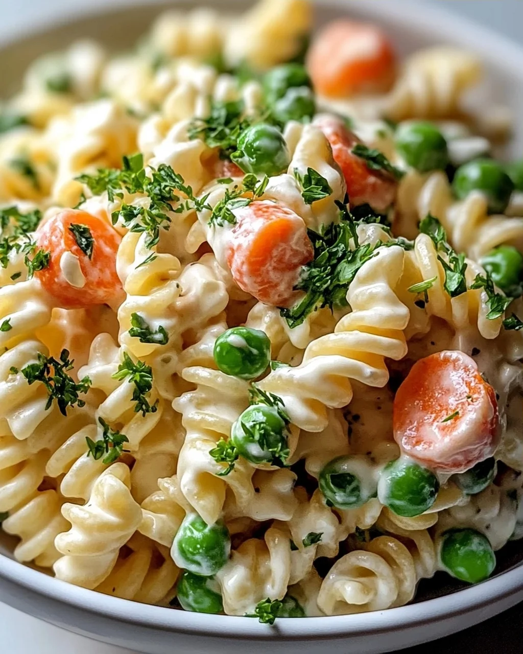 Cremiger Nudelsalat mit Erbsen und Möhren – Ein Genuss!