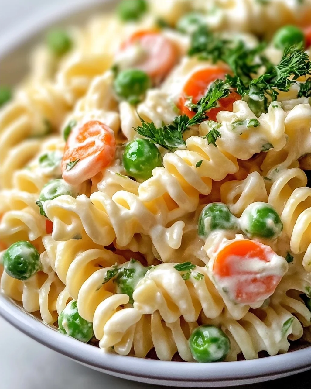 Cremiger Nudelsalat mit Erbsen und Möhren – Ein Genuss!