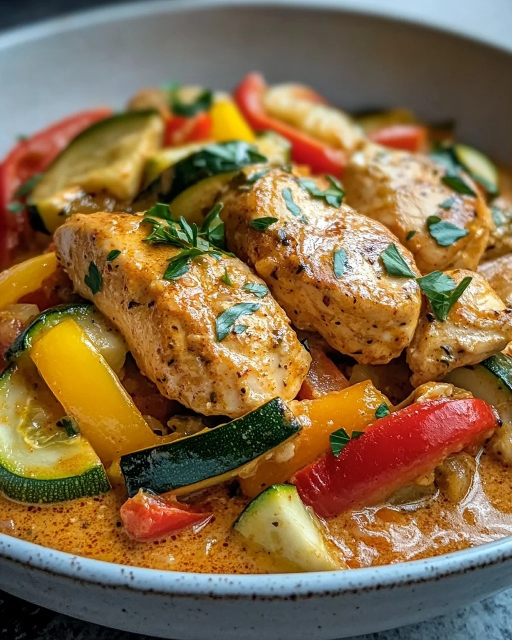 Cremiges Paprika Zucchini Hähnchen – Lecker und einfach!