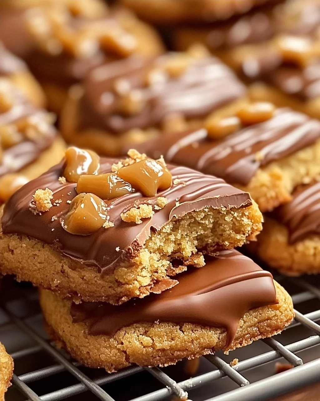 Dekadente Chewy Twix Cookies mit Karamell und Schokoladenguss
