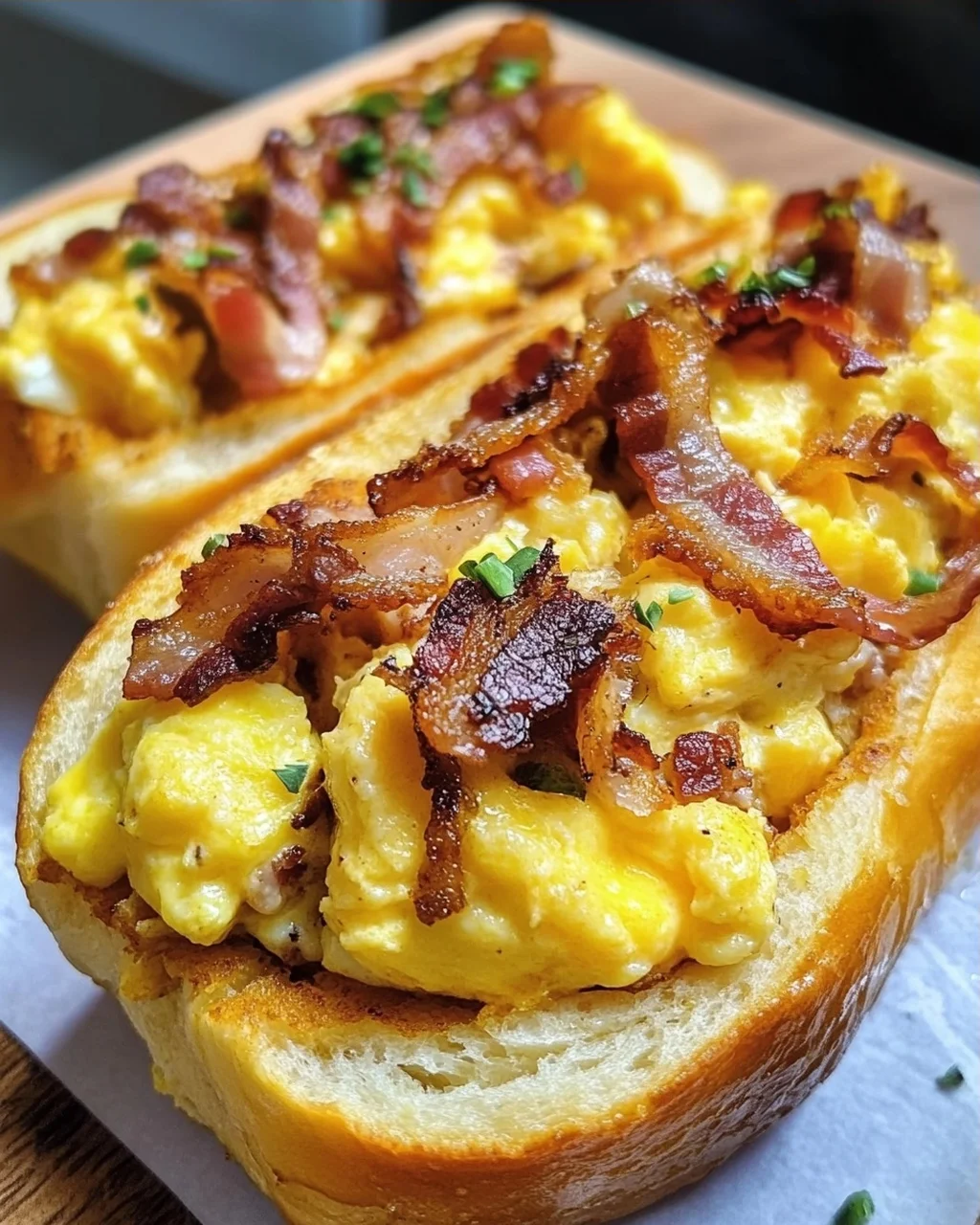 Frühstücksrollen mit Rührei, Käse und Speck