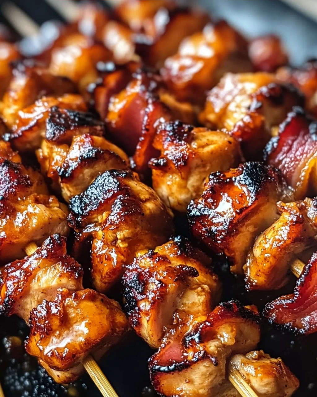 Gegrillte Honig-BBQ-Bacon-Hühnchen-Spieße einfach zubereiten