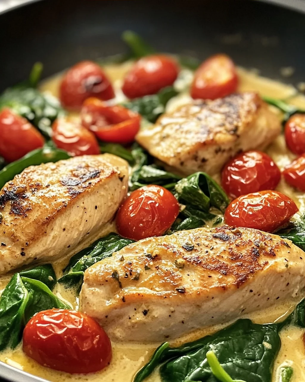 Keto Hähnchen Spinat Tomaten Pfanne: Cremiger Genuss mit Spinat & Tomaten