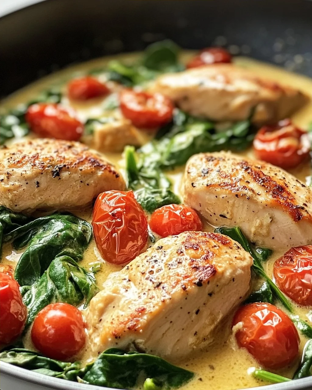 Keto Hähnchen Spinat Tomaten Pfanne: Cremiger Genuss mit Spinat & Tomaten