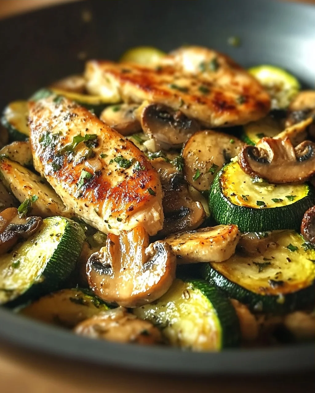 Keto Hähnchen-Zucchini-Pfanne mit Pilzen