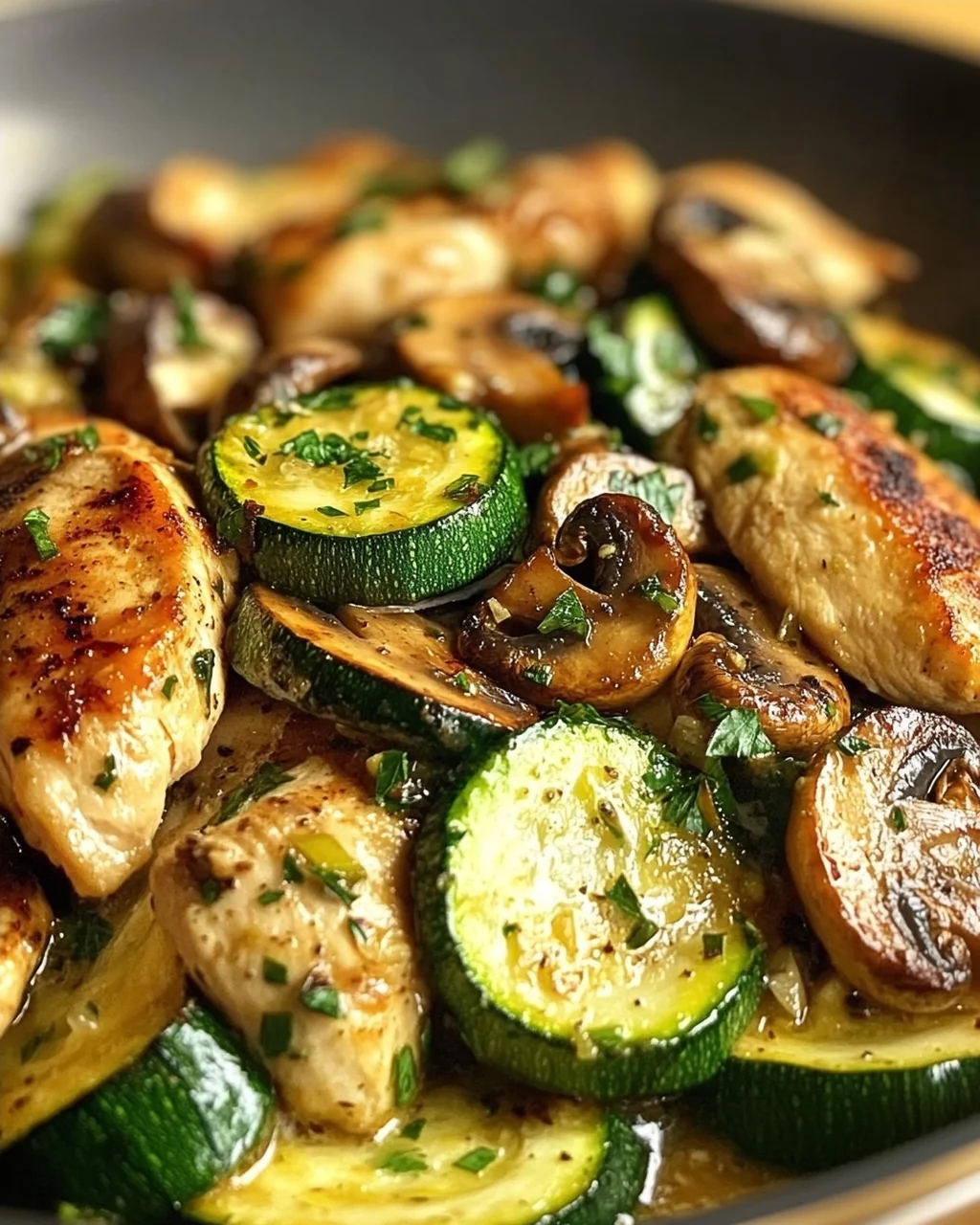 Keto Hähnchen-Zucchini-Pfanne mit Pilzen