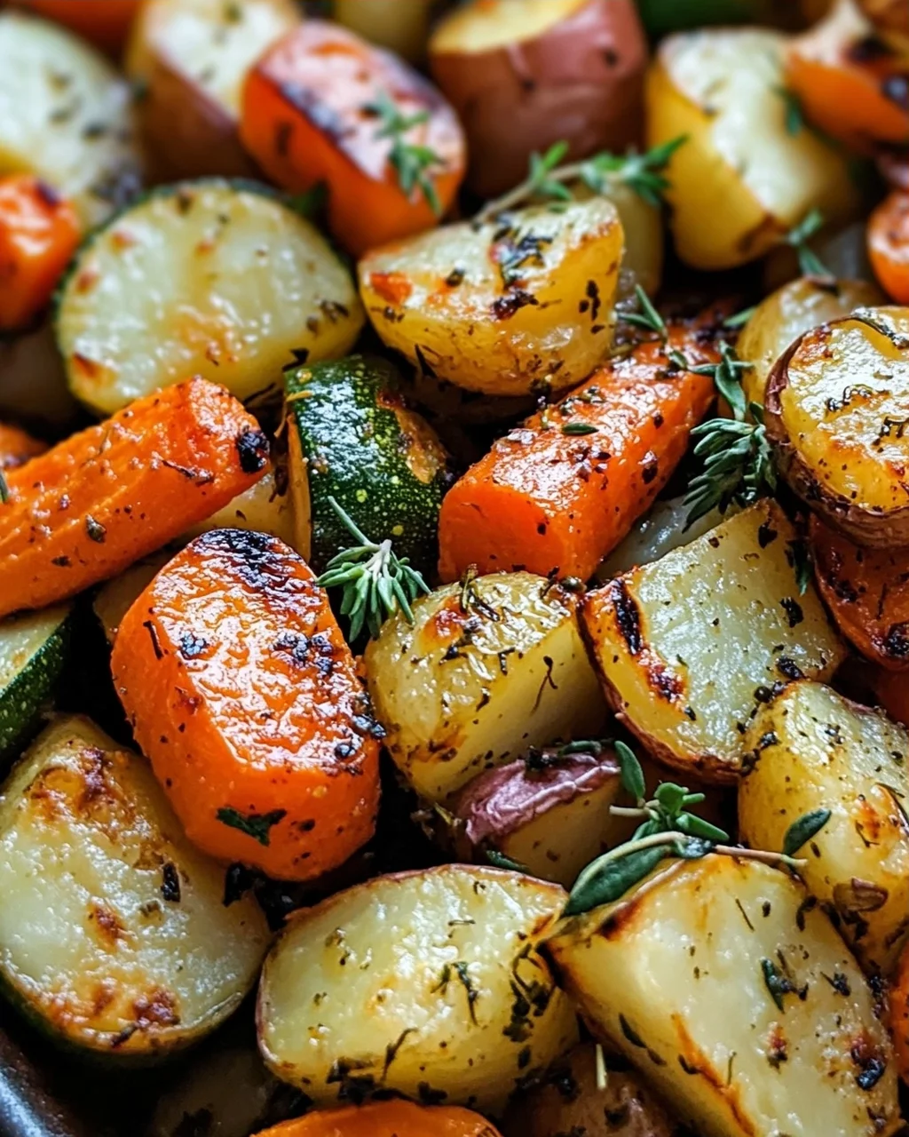 Knoblauch-Kräuter Ofengemüse: Kartoffeln, Karotten & Zucchini