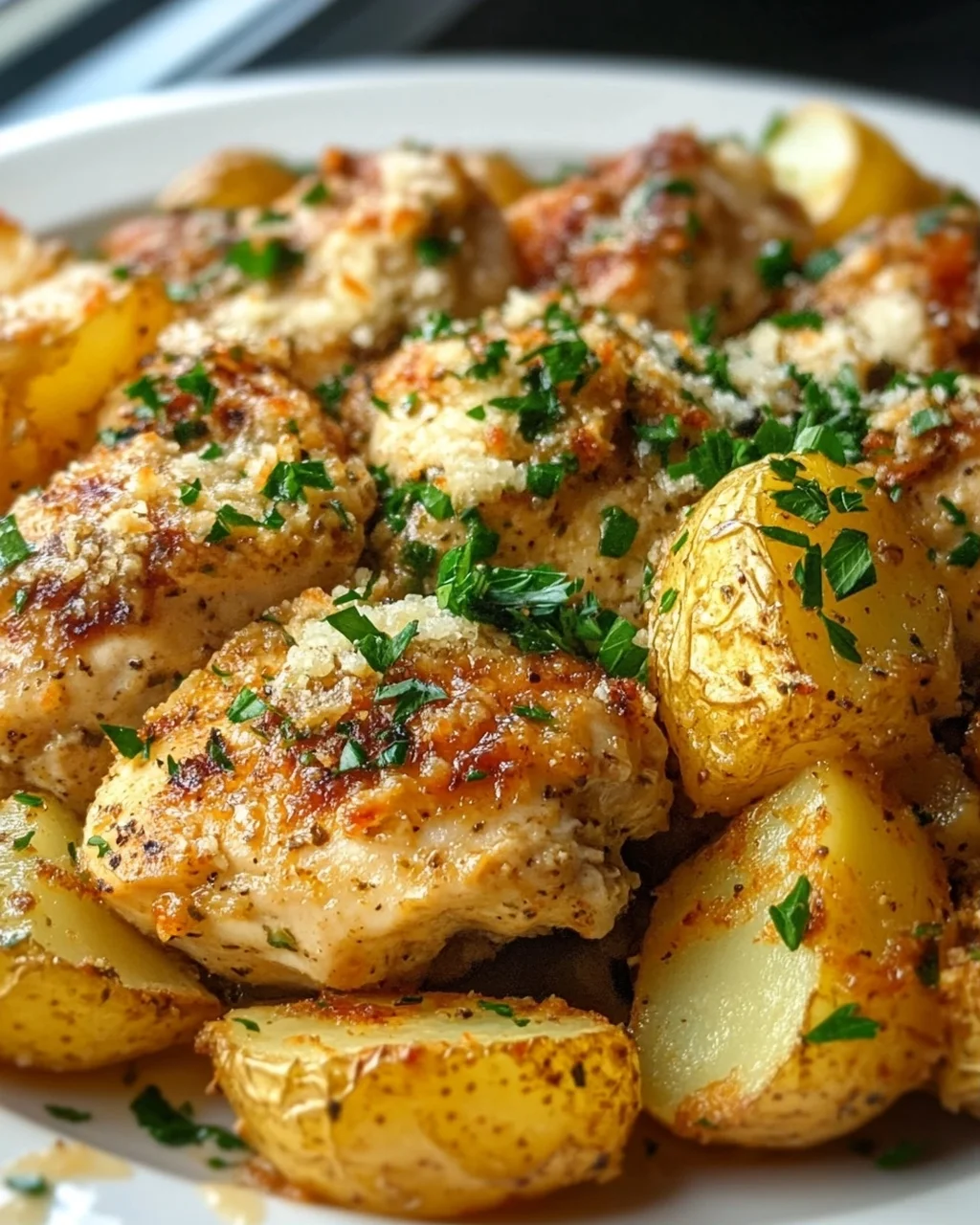 Knoblauch-Parmesan-Hähnchen mit Kartoffeln – Schnell & Lecker!