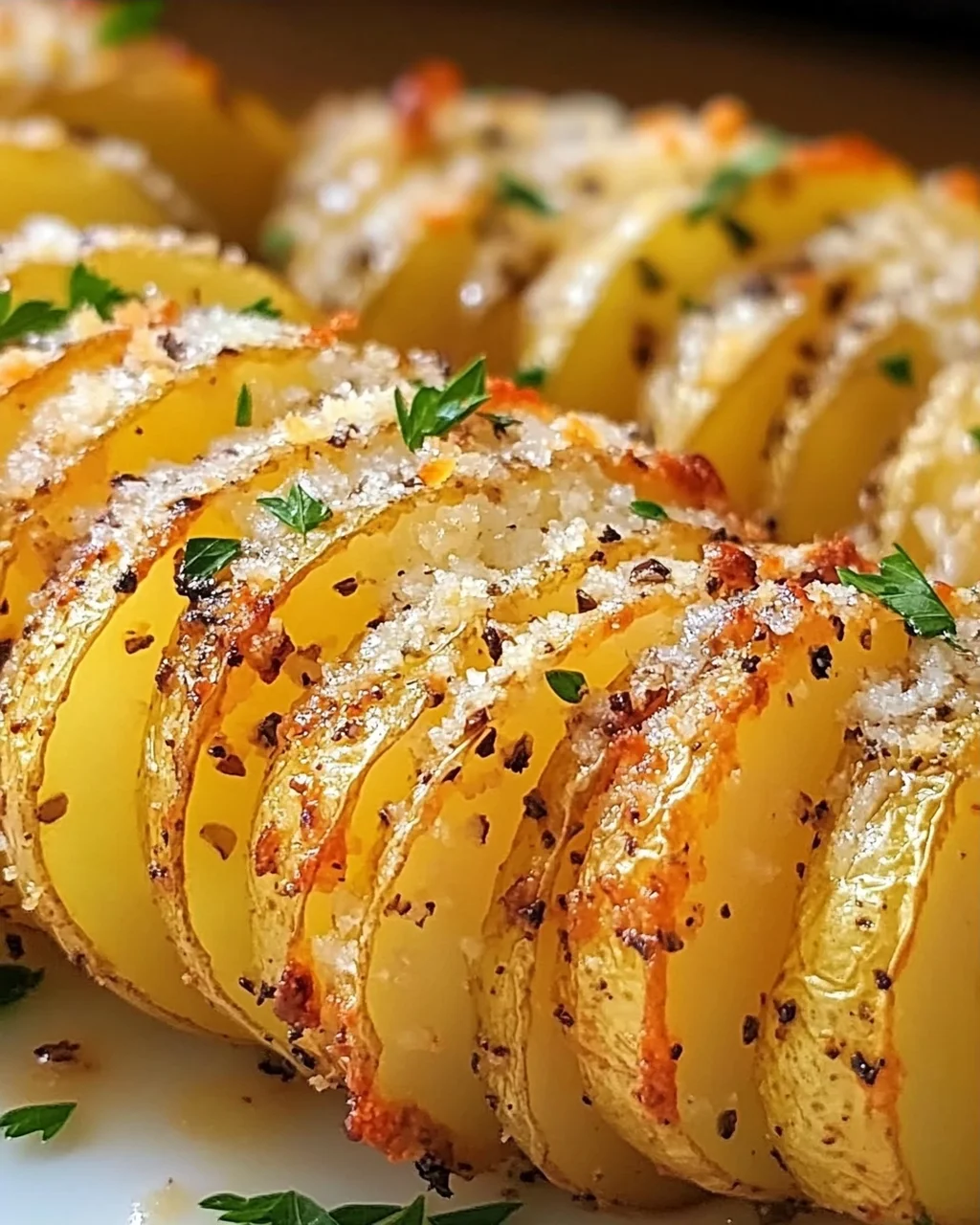 Knusprige Knoblauchbutter-Akkordeon-Kartoffeln genießen