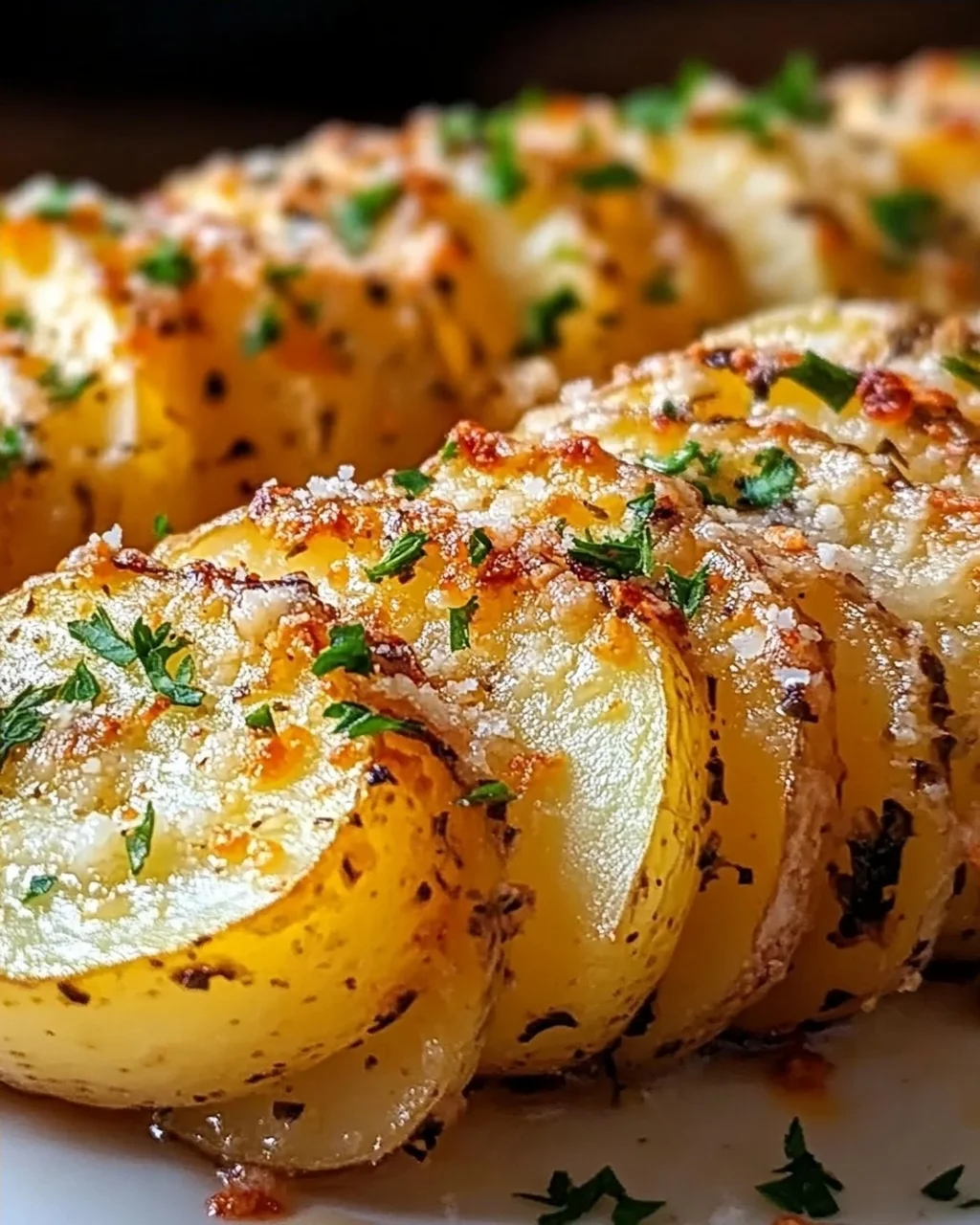 Knusprige Knoblauchbutter-Akkordeon-Kartoffeln genießen