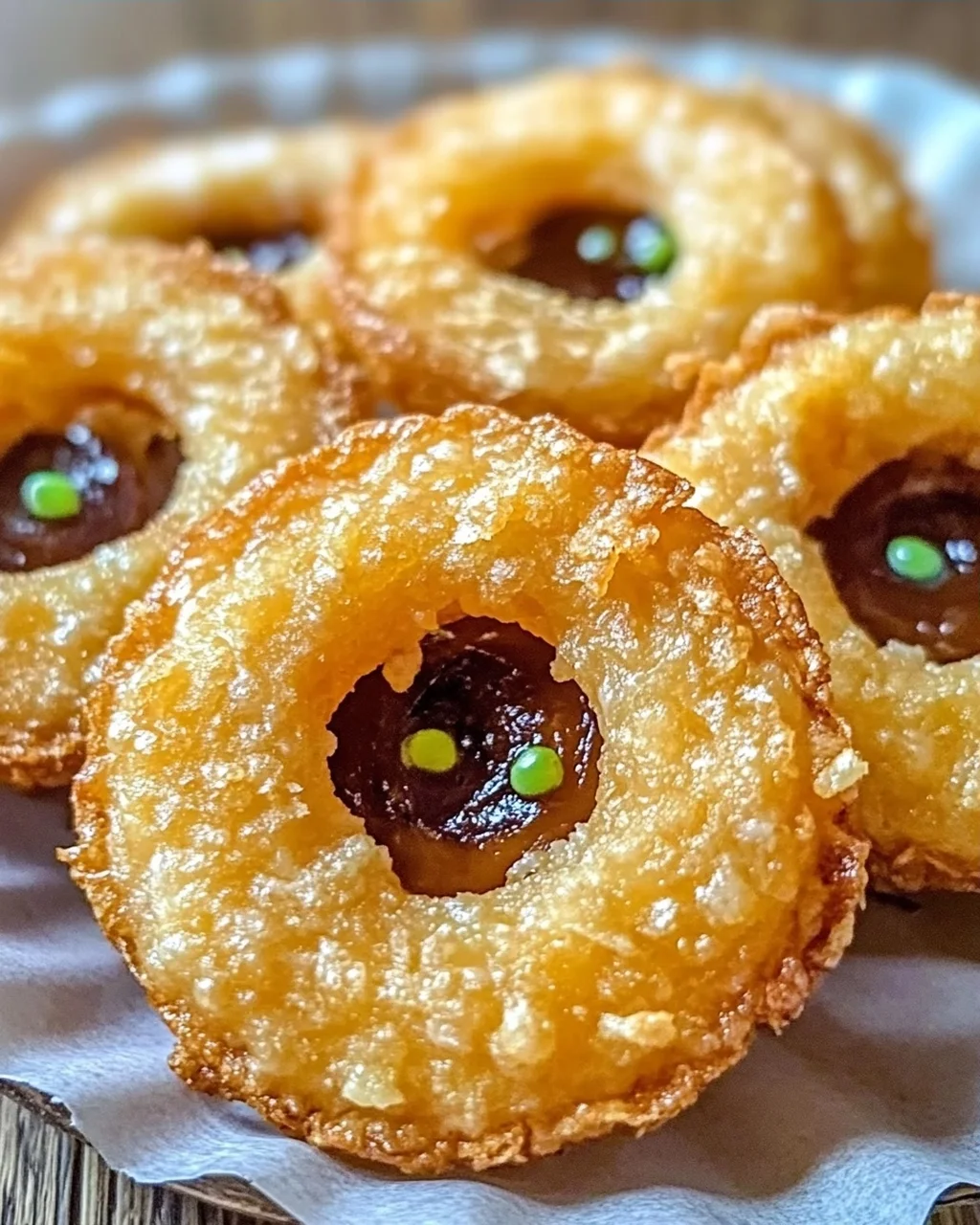 Knusprige käseüberzogene Zwiebelring-Chips genießen