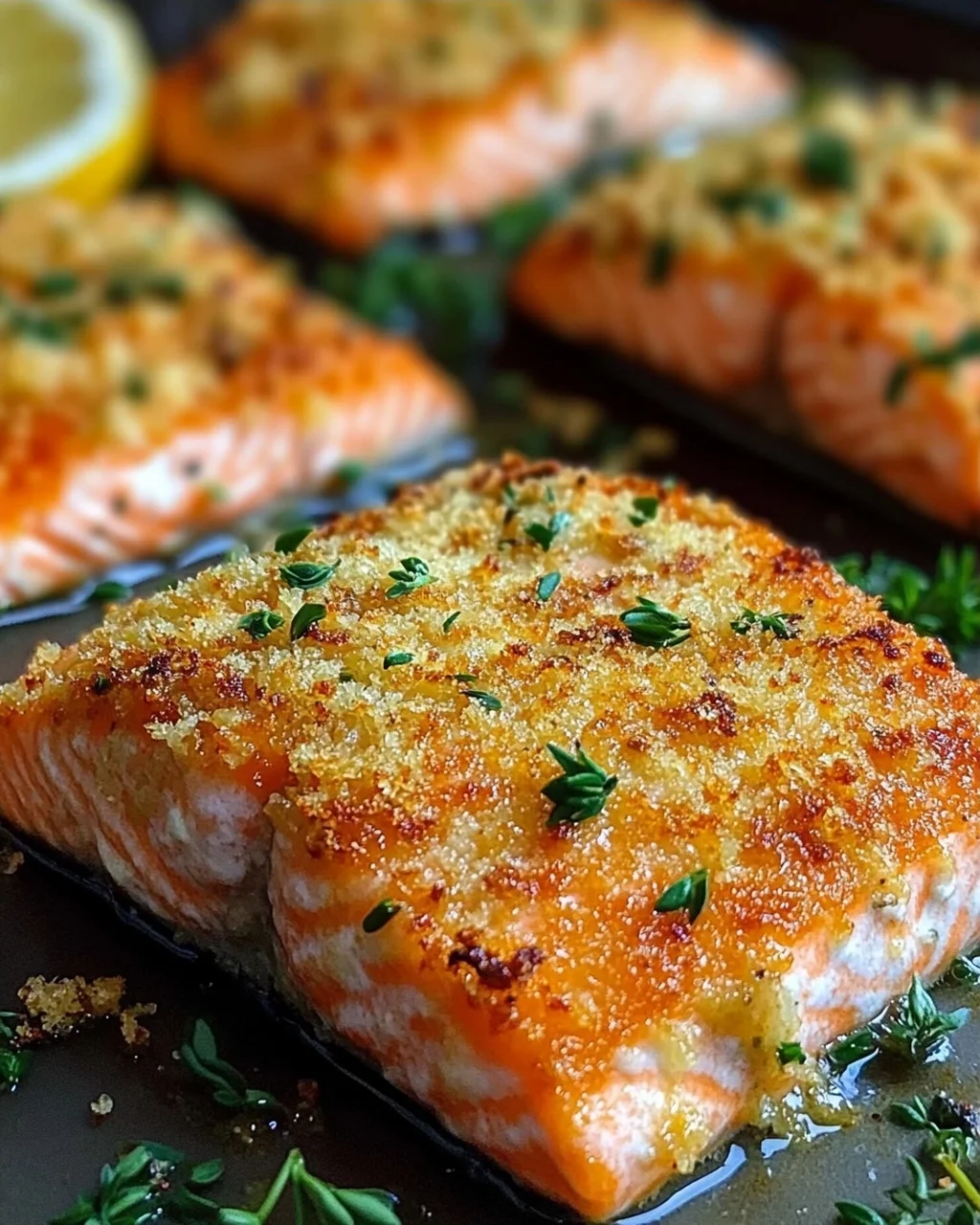 Krosse im Ofen gebackene Parmesan-Krustenlachsfilets