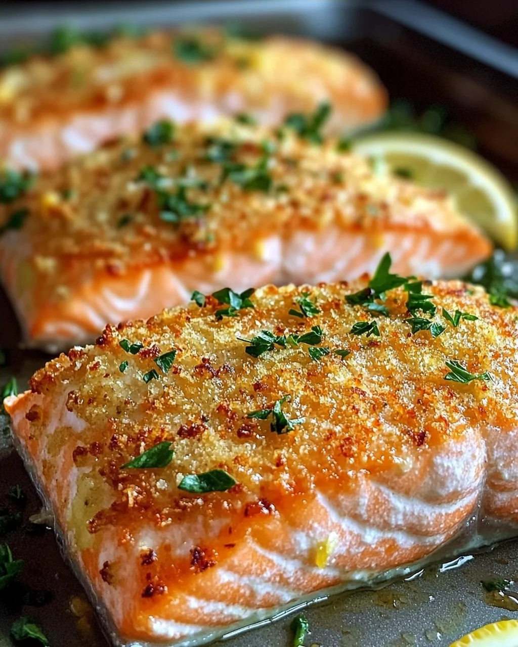 Krosse im Ofen gebackene Parmesan-Krustenlachsfilets