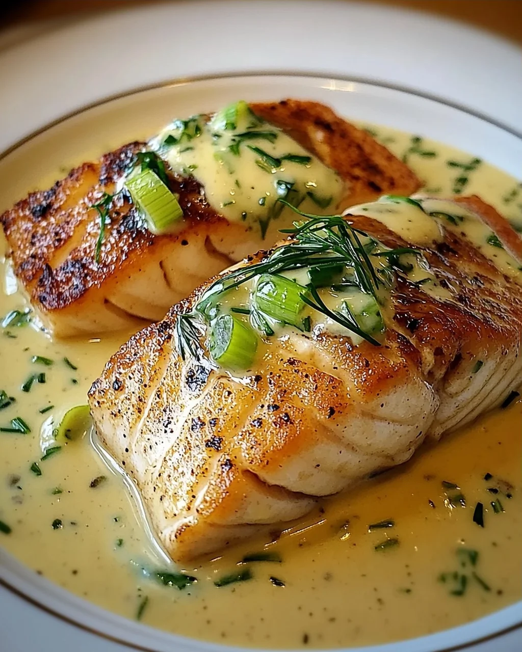 Lachs in Frühlingszwiebel-Sahnesoße