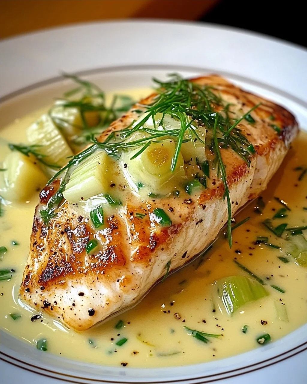 Lachs in Frühlingszwiebel-Sahnesoße