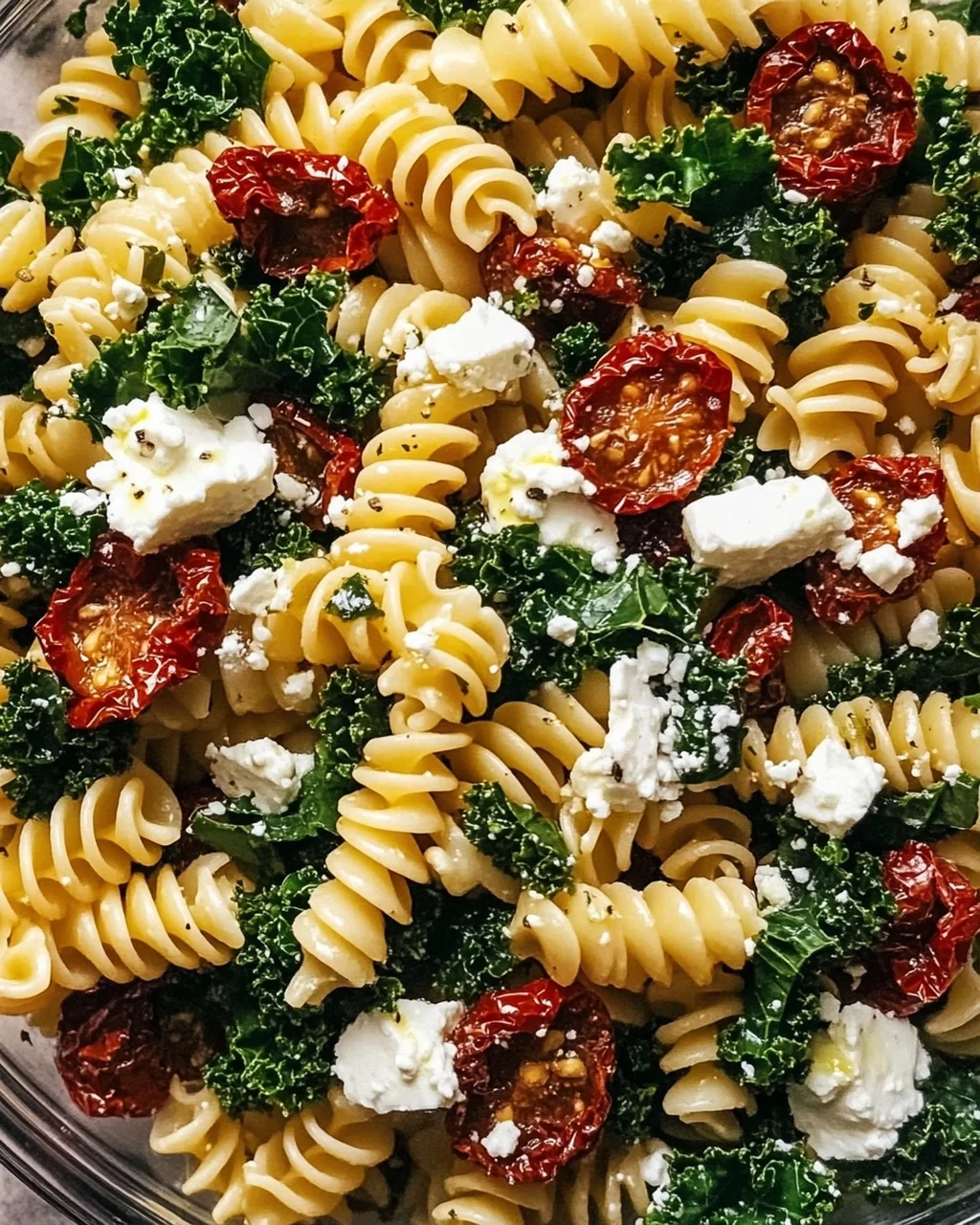 Mediterraner Nudelsalat mit Grünkohl und Feta