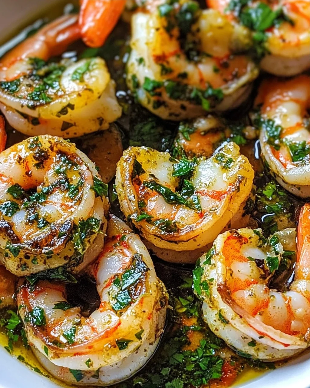 Pfanne gebratene Chimichurri-Garnelen für Genuss