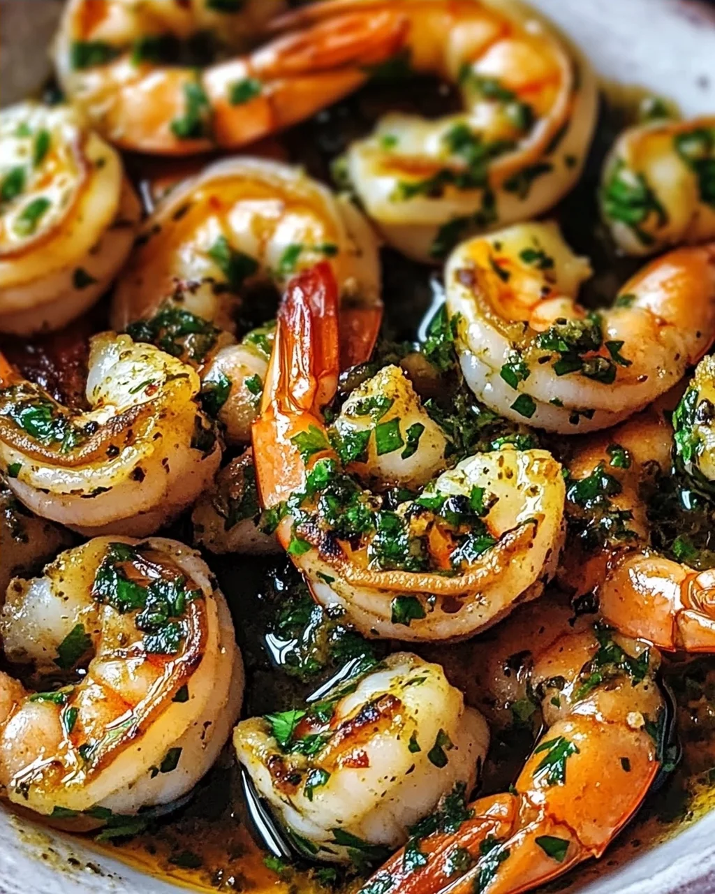 Pfanne gebratene Chimichurri-Garnelen für Genuss