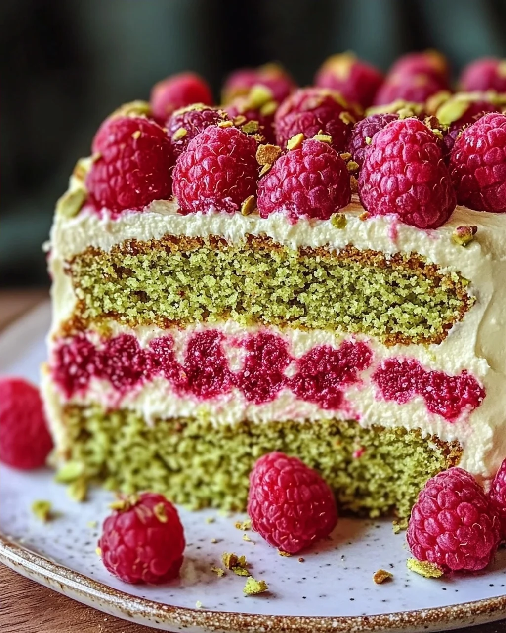 Pistazien-Himbeer-Torte mit Mascarpone-Creme