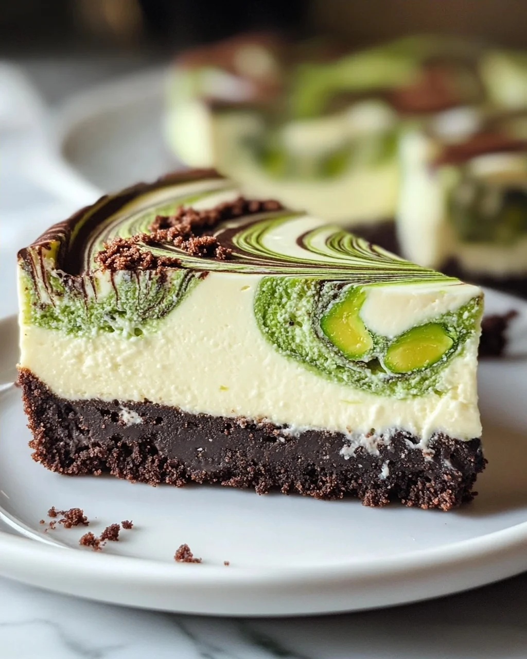 Pistazien Swirl Cheesecake mit Schoko-Keks-Boden Rezept