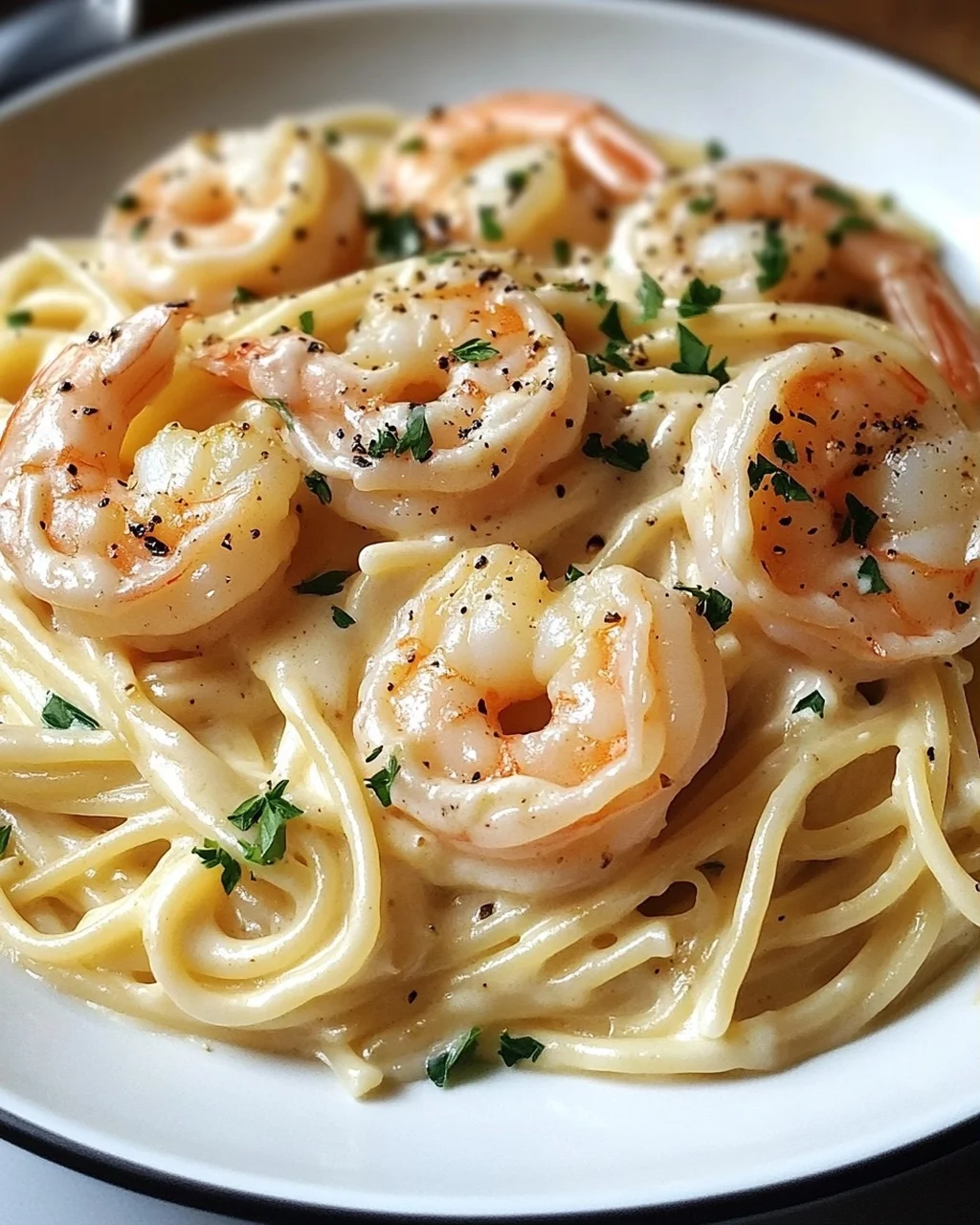 Spaghetti Alfredo mit Garnelen
