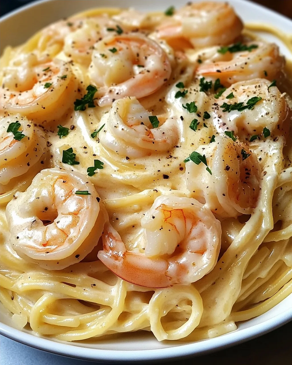 Spaghetti Alfredo mit Garnelen
