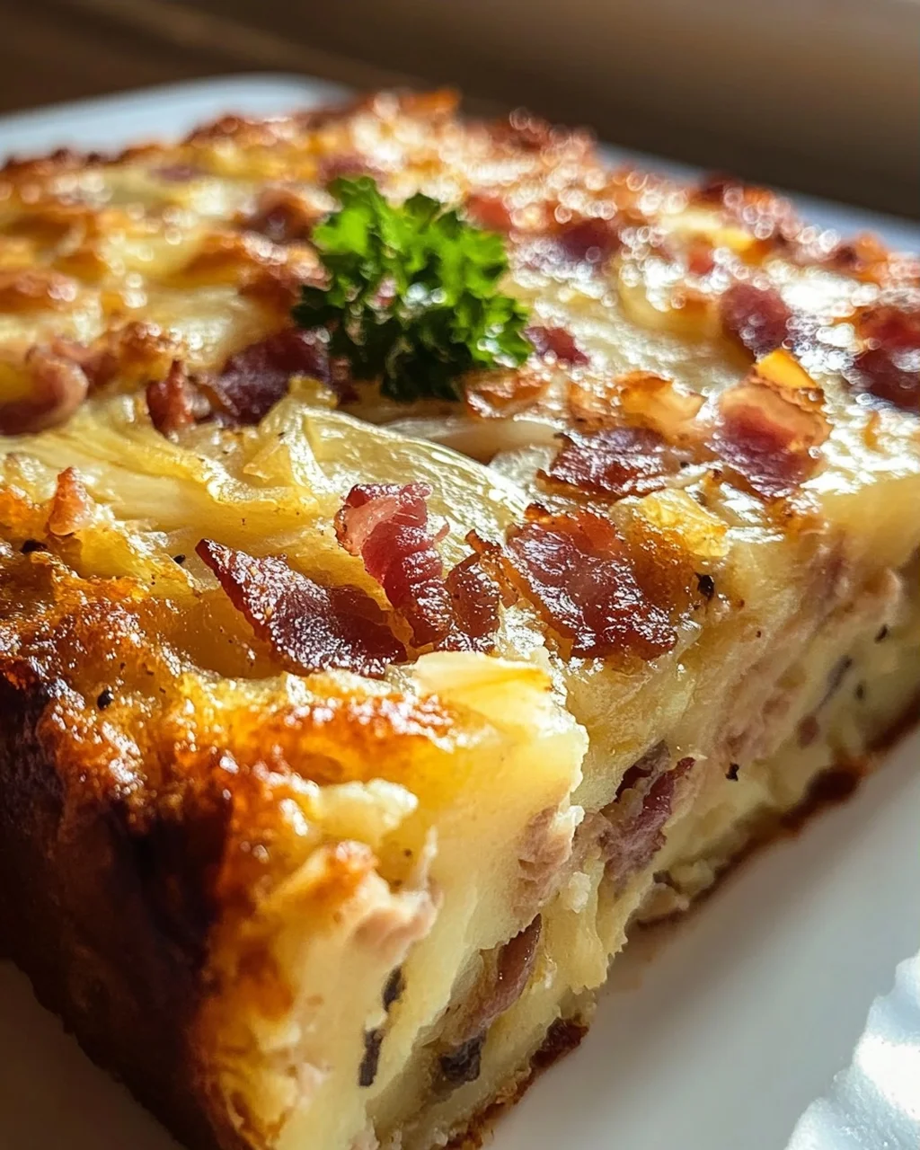 Traditioneller deutscher Potthucke mit Rinderschinkenstücken