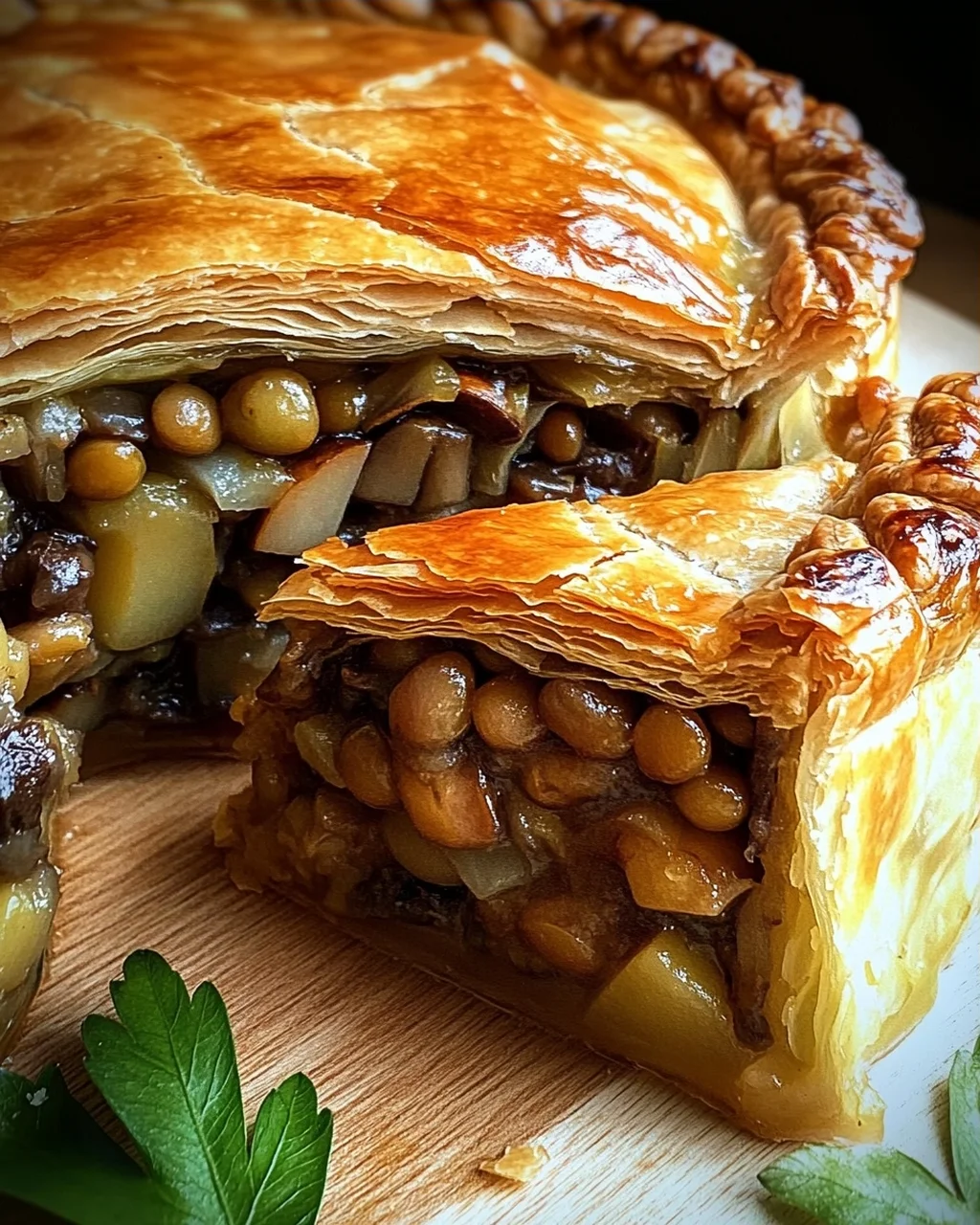 Wirsing-Pie mit Pilz-Linsen-Kartoffelfüllung